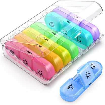 Weekly Pill Box Organizer 7 Days Tablet Storage Dispenser With One Side Large Openings-Clear