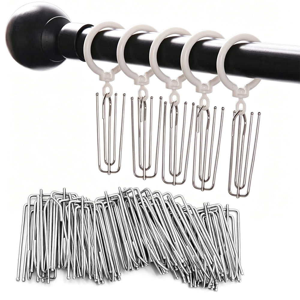 50Pcs 4 Prong Stainless Steel Pinch Pleat Curtain Hooks for Pleated Curtains-Grey