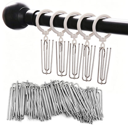 50Pcs 4 Prong Stainless Steel Pinch Pleat Curtain Hooks for Pleated Curtains-Grey
