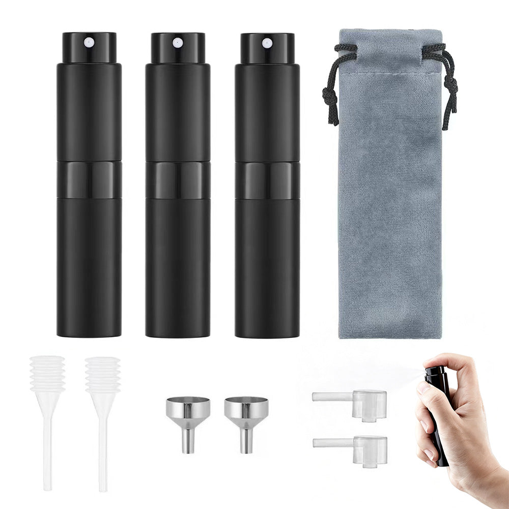 3Pcs 8ml Perfume or Cologne Travel Refillable Spray Bottle-Black