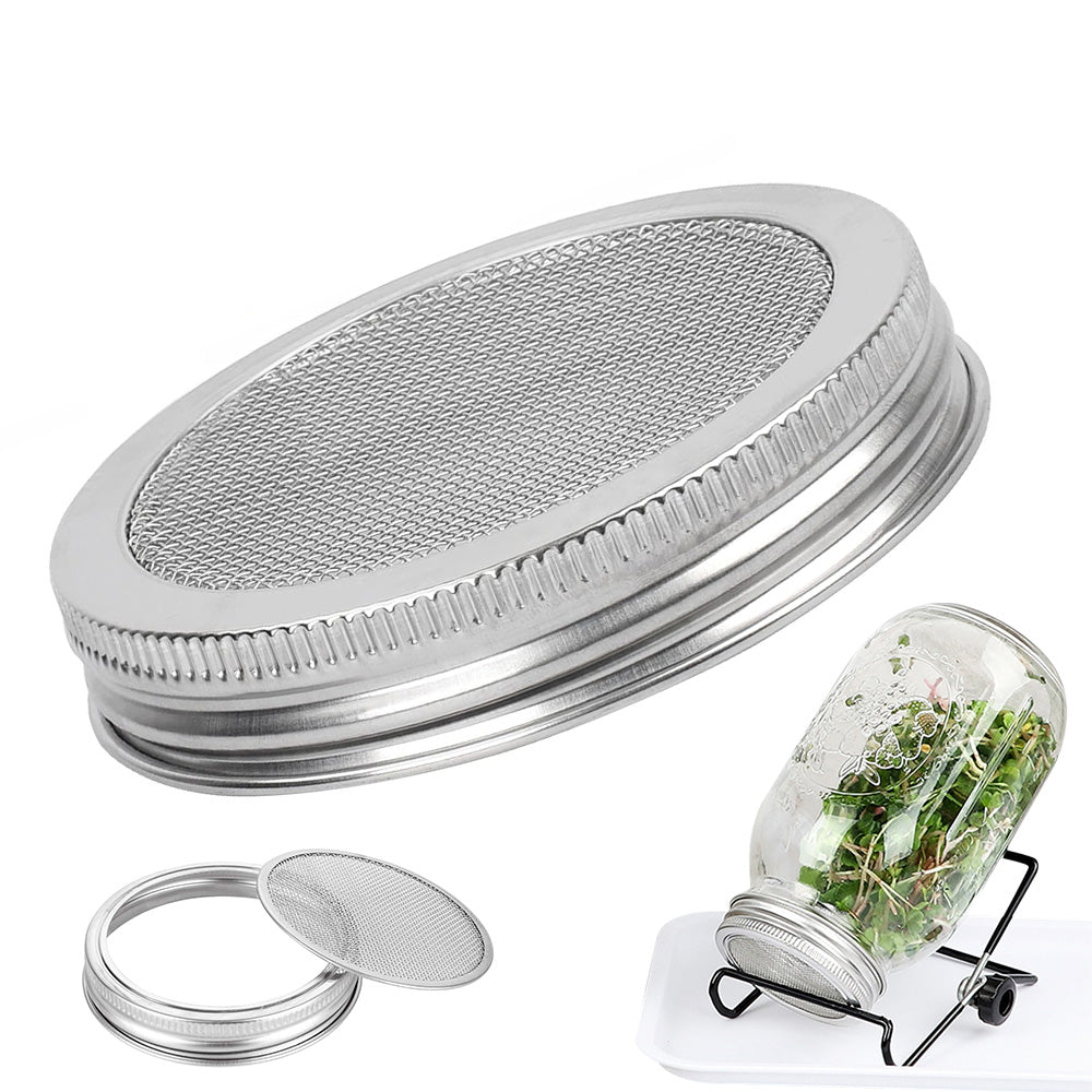 2Pcs Stainless Steel Sprouting Lid with Mesh Filter for 32 oz Wide Mouth Mason Jars