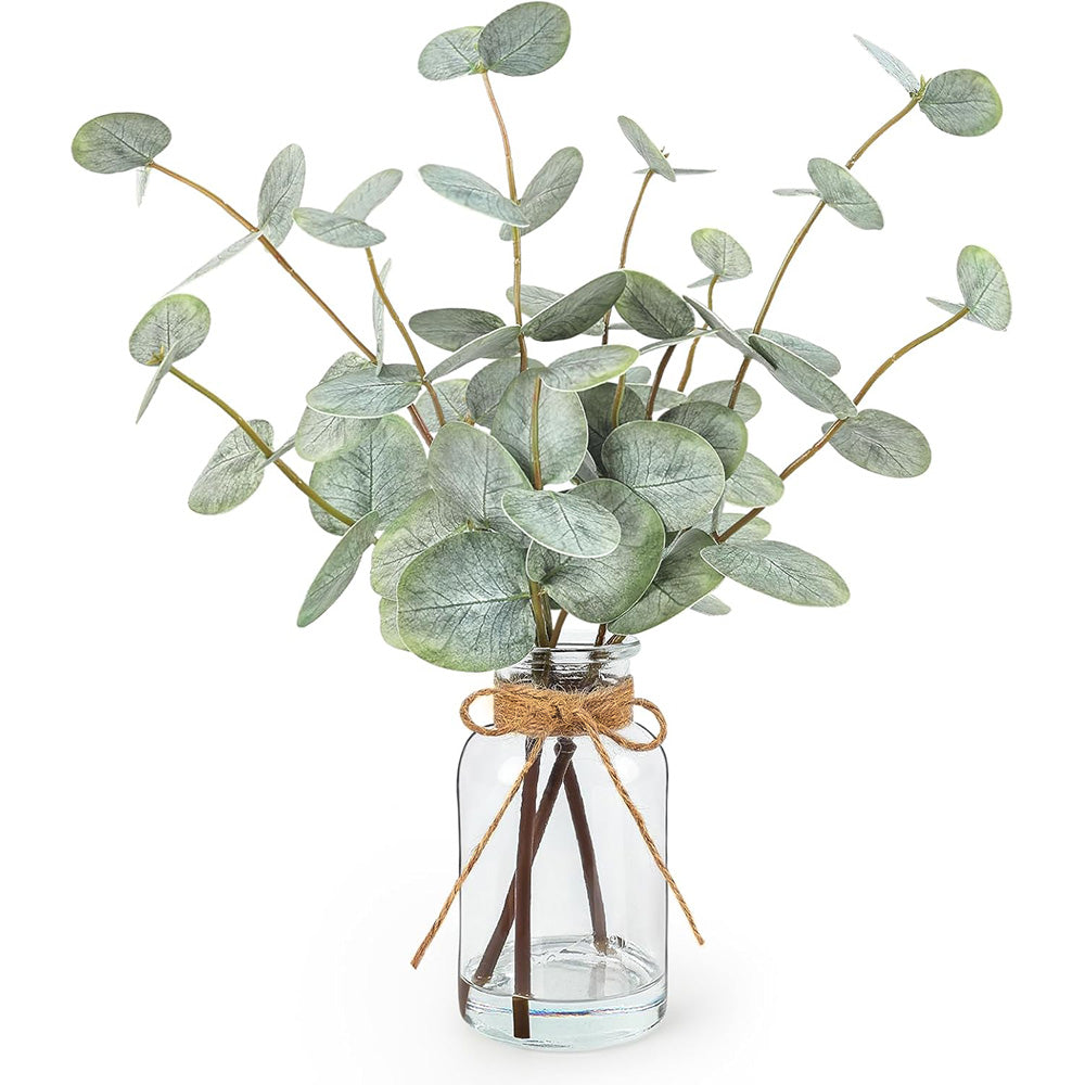 Realistic Artificial Eucalyptus Plant 3-Branch Faux Water Decorative Leaves-green