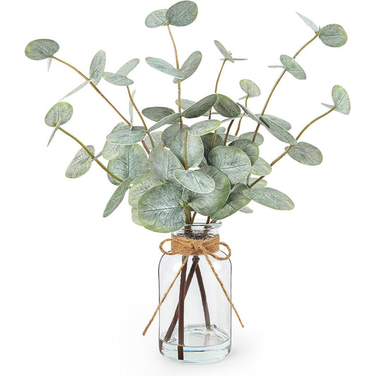 Realistic Artificial Eucalyptus Plant 3-Branch Faux Water Decorative Leaves-green