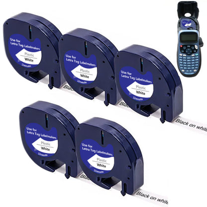 5Pcs 12mm White on Black PET Label Maker Tape Compatible for Dymo Printers