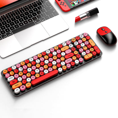 2.4GHz Wireless Keyboard And Mouse Combo With Round Key Caps-Pink