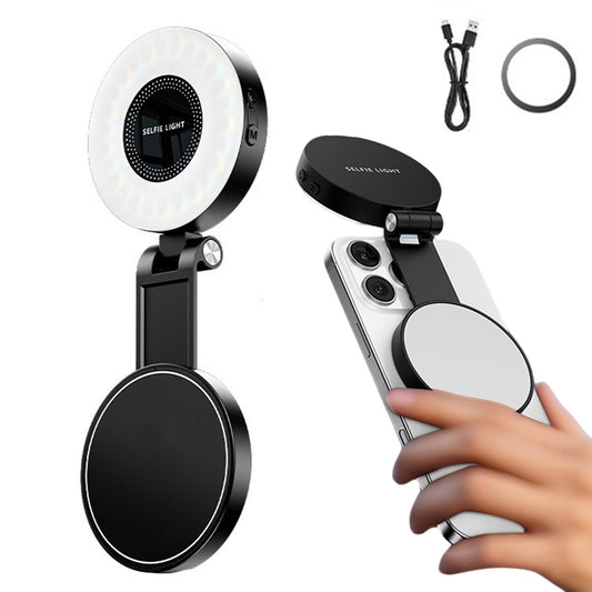 Phone Selfie Light Rechargeable Folding Phone Fill Light With Mirror-Black