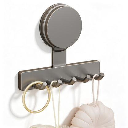 5 Hook Suction Cup Towel Rack Wall Mounted No Drill Bathroom Holder for Shower-Grey