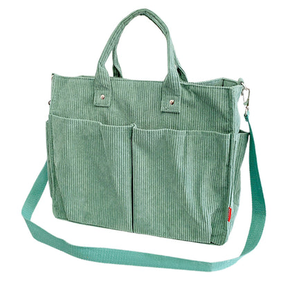 Corduroy Tote Bag Zipper Shoulder Bag Corduroy Crossbody Bag Square Handbag-Green