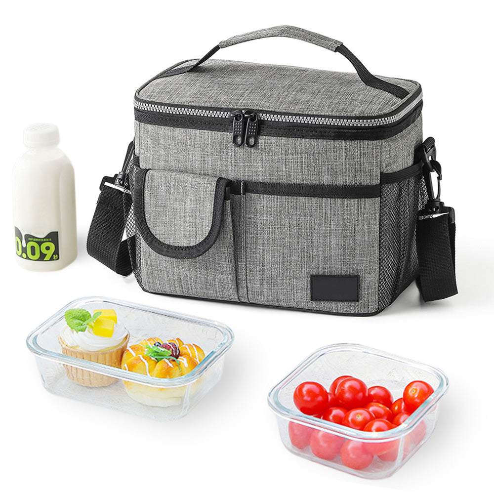 Insulated Lunch Bag Large Capacity with Shoulder Strap-Grey