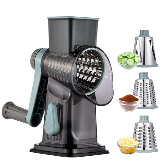 Rotary Vegetable Chopper 3-Blade Cylinder Hand-Cranked Slicer Shredder Grater-Green