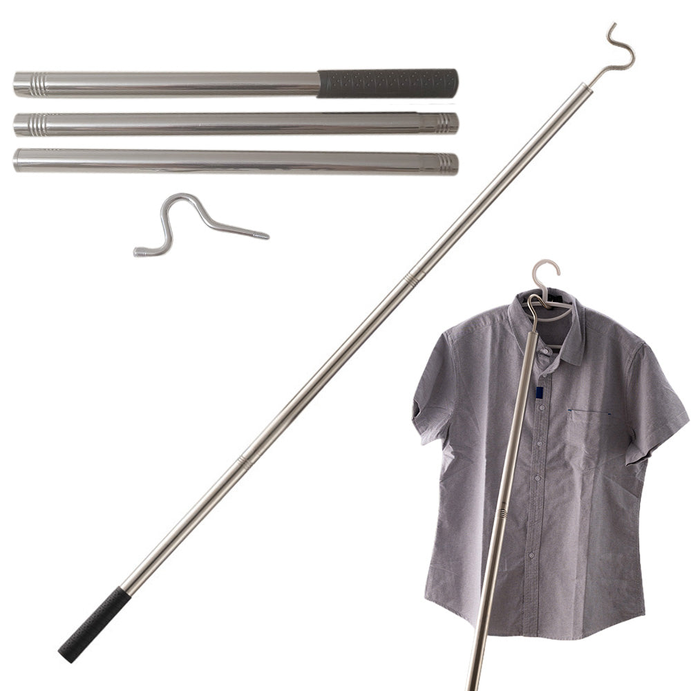 Stainless Steel Extendable Clothes Hook Pole with Sponge Handle for Hanging