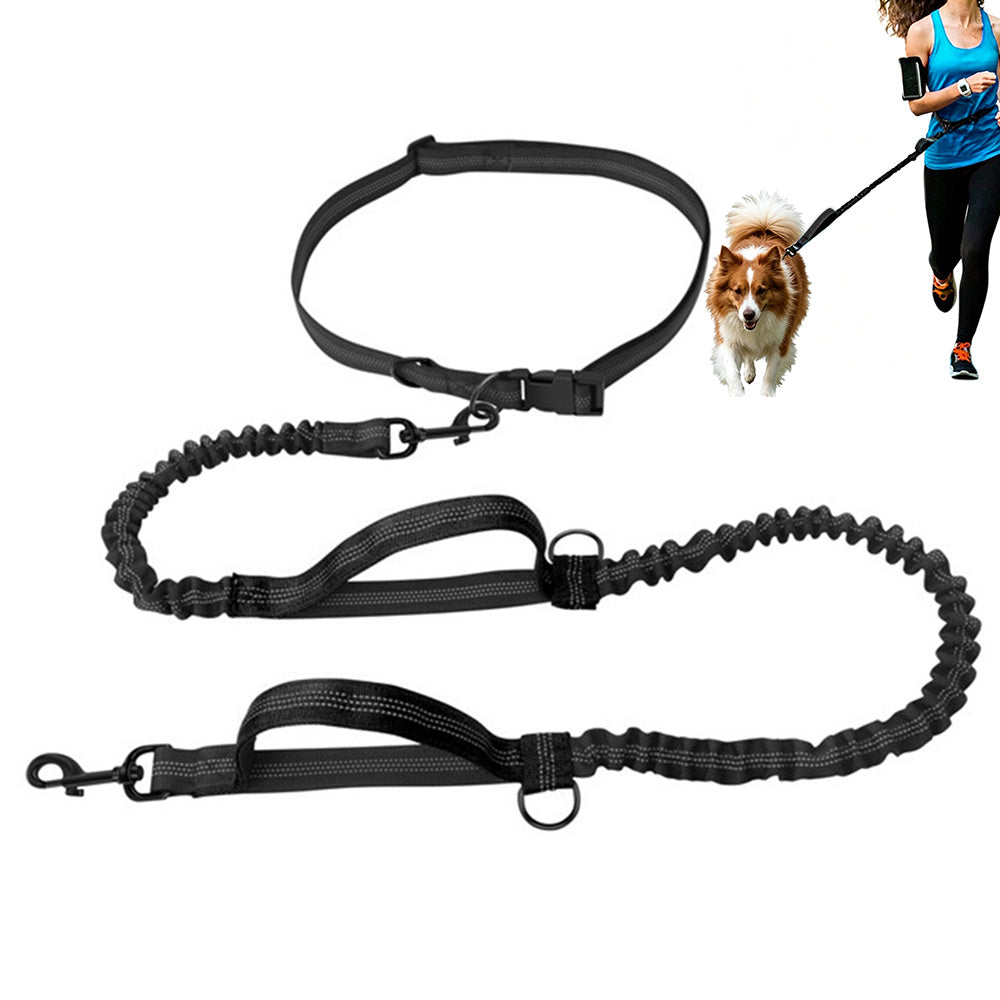 2 in 1 Hands Free Running Dog Leash for Walking Jogging-Black