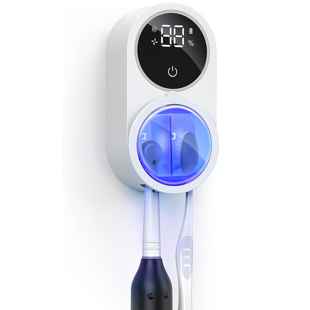 Wall Mounted Toothbrush Holder and Cleaner with Smart Light Cleaning and Fan Drying