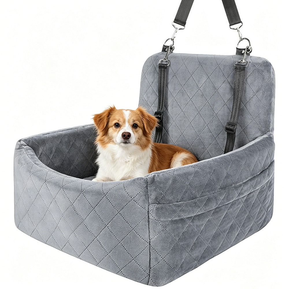 Car Dog Bed Pet Booster Seat For Small Dogs And Cats-Grey