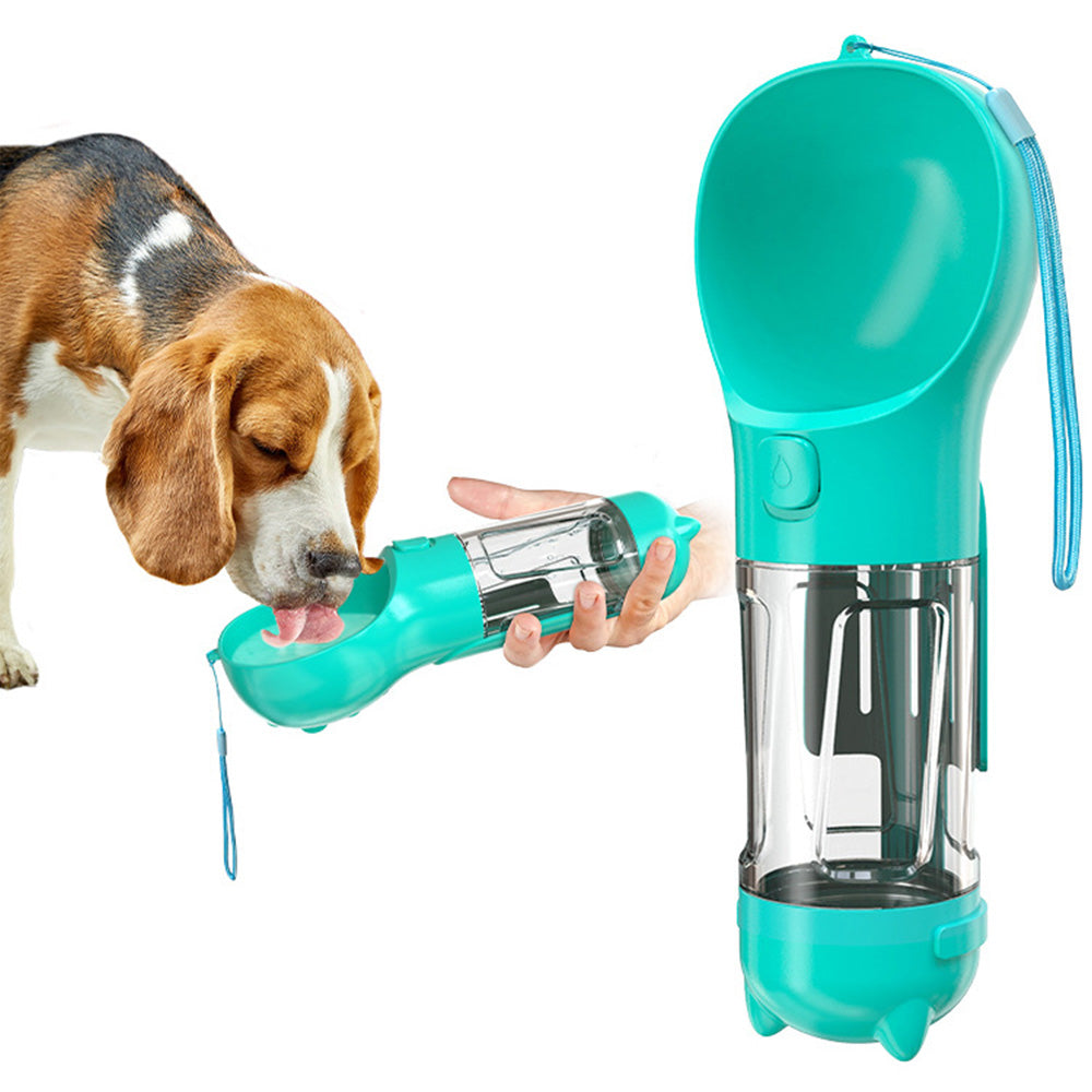 4 in 1 Pet Feeder Dog Cat Puppy Water Bottle Cup with Poop Bag Holder for Yorkie-Blue