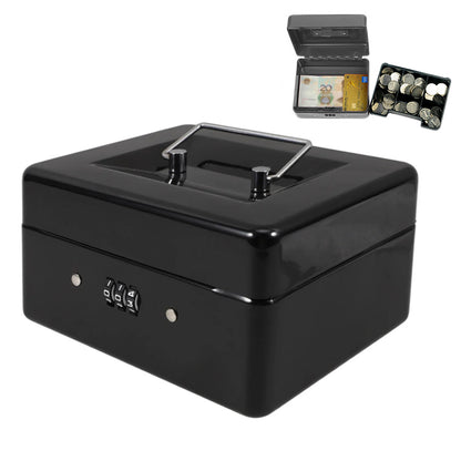 Lockable Cash Box Deposit Petty Cash Money Box with Code Lock Security Safe-Black