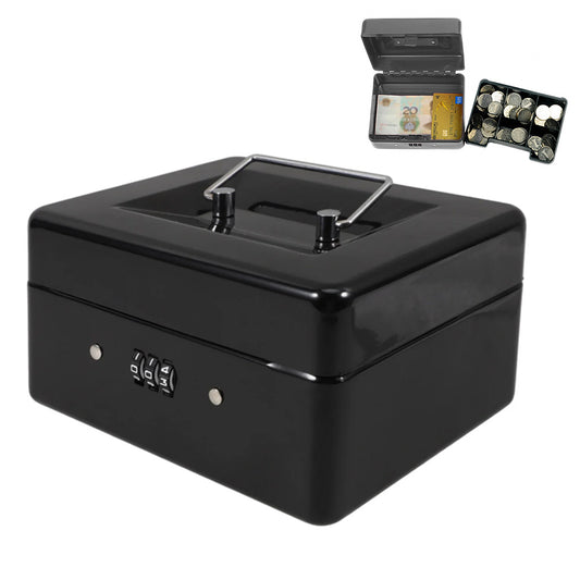 Lockable Cash Box Deposit Petty Cash Money Box with Code Lock Security Safe-Black