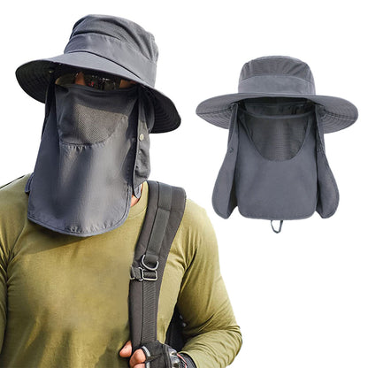 Sun Protection Fishing Cap Wide Brim Hat With Neck Flap And Face Cover-Dark Grey