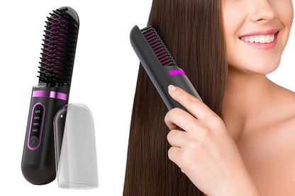 Hair Straightener Brush Anti-Scald Portable Straightening Brush Styling Tools -Black