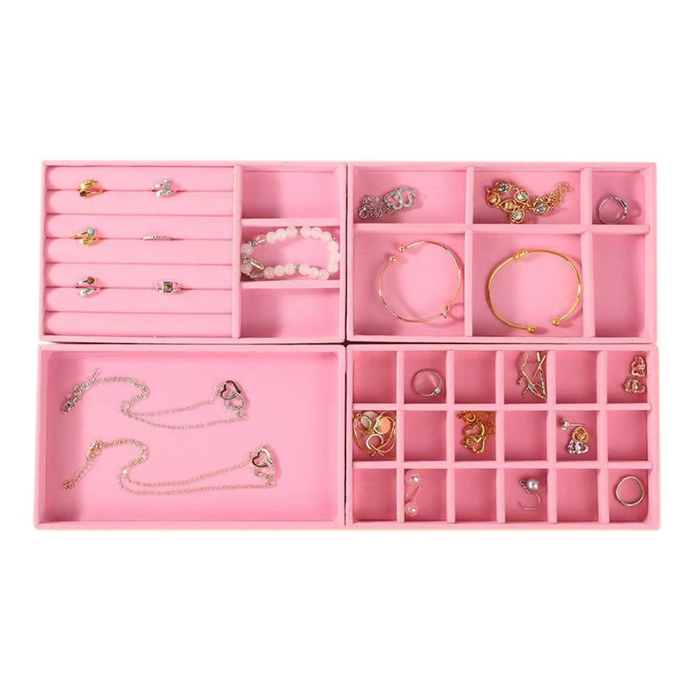 4pcs Stackable Jewelry Organizer Boxes Set for Earrings Rings Necklaces Bracelets-Pink