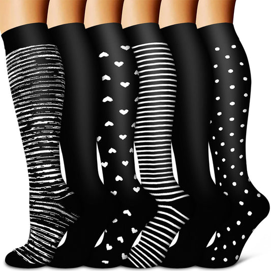 6 Pairs Women's High Stretch Long Socks for Sports & Casual Wear-Black