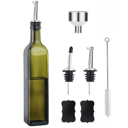 Glass Olive Oil Bottle Dispenser Oil And Vinegar Cruet With Pourers And Funnel -Green
