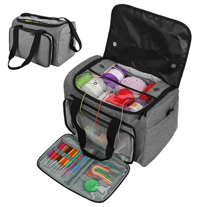 Knitting Storage Bag Wool Tote Crichet Hook Needles Accessories Organizer-Grey
