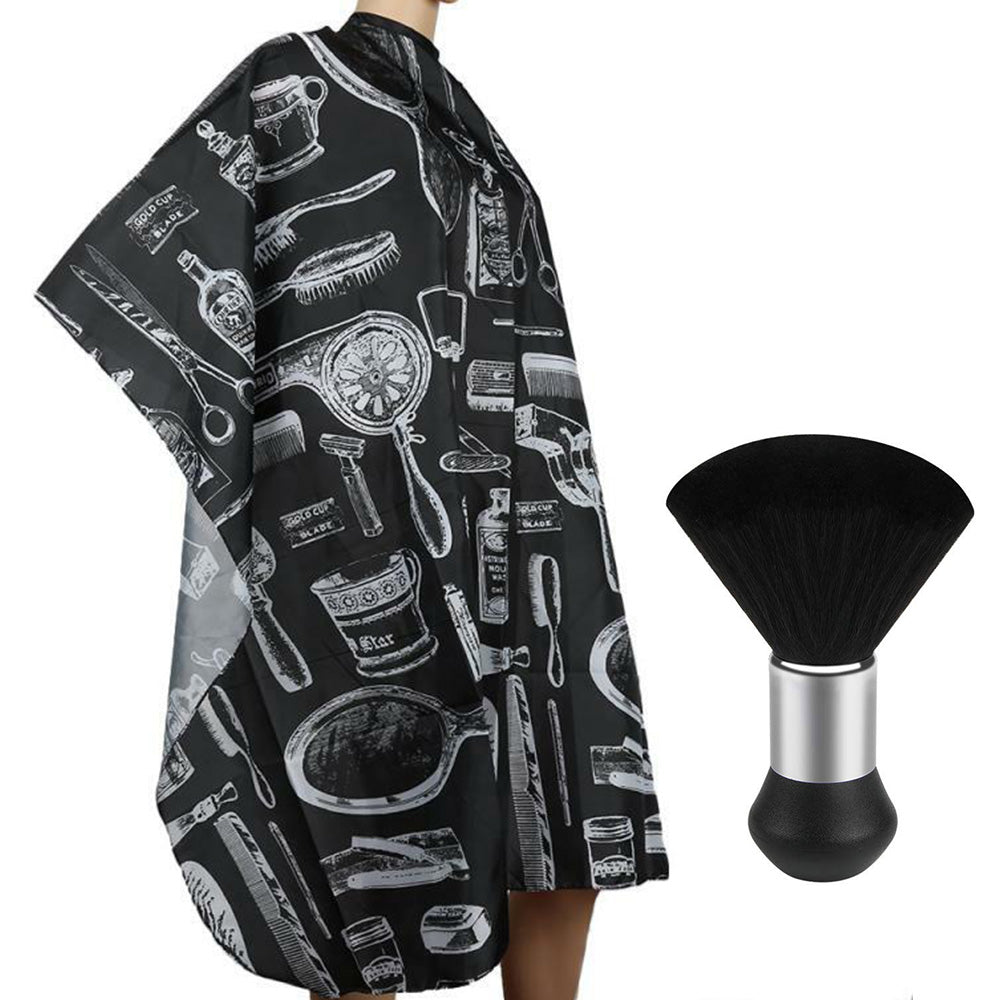Hair Cutting Cape Set Barber Cape with Neck Duster Brush for Men Women Salon Supplies-Black