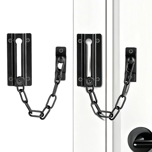2 Pack Door Security Chain Lock Strong Door Chain Lock with 12 Screws for Wood Door-Black