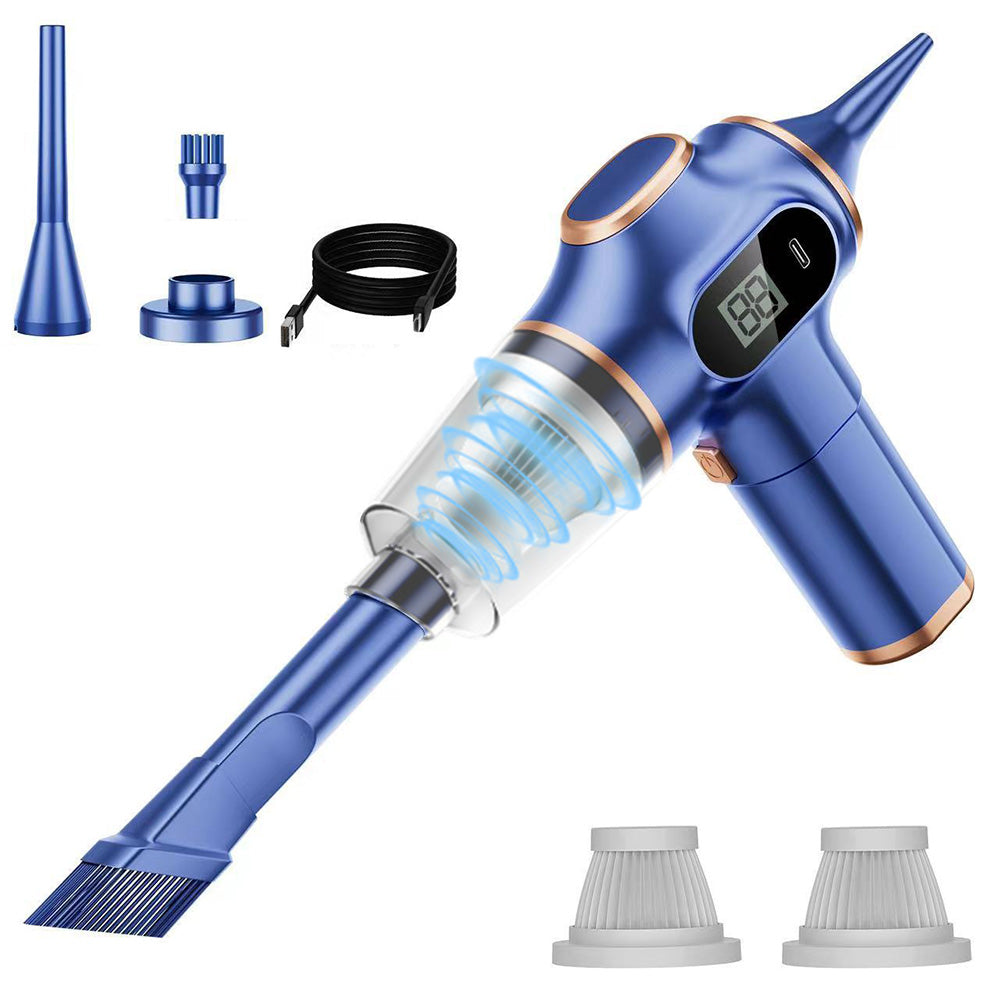 Cordless Desktop and Car Vacuum Cleaner with Blow & Suction Functions and Digital Display-Blue