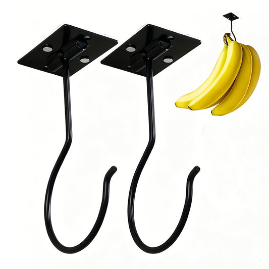 Self Adhesive Foldable Banana Hook for Under Cabinet Metal Holder for Kitchen-Black