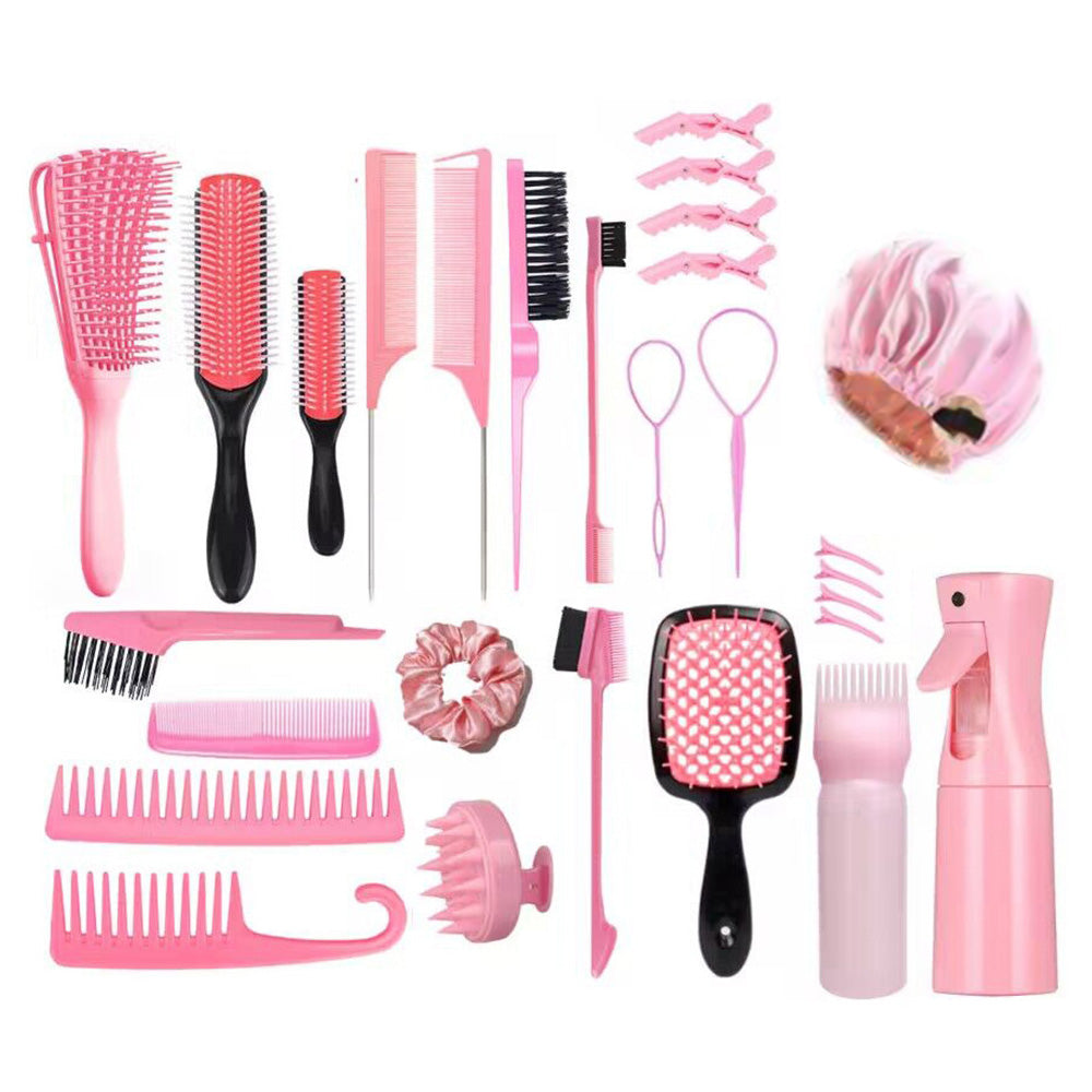 28Pcs Hair Styling Combs Set for Curling Combing Straightening-Pink