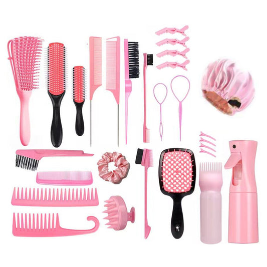 28Pcs Hair Styling Combs Set for Curling Combing Straightening-Pink
