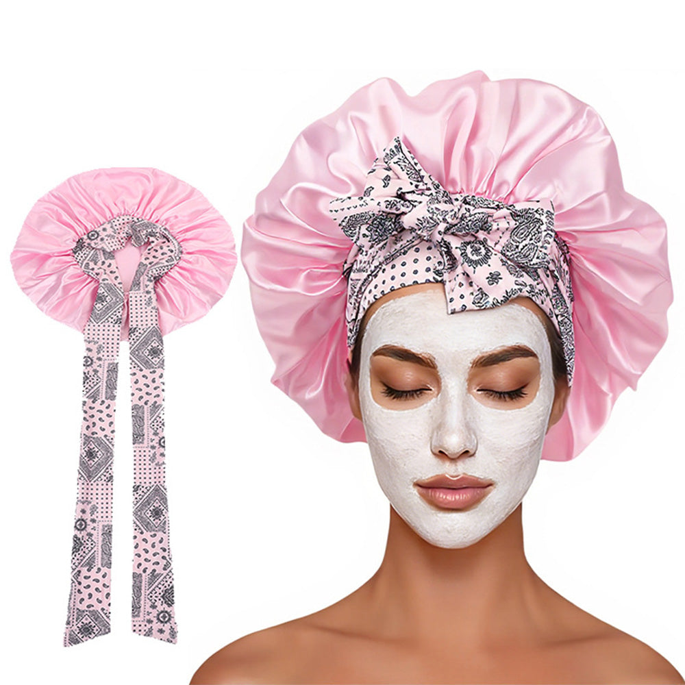 Satin Bonnet for Sleeping Double Layer Sleep Hair Bonnets Caps for Curly Braid Hair-Pink