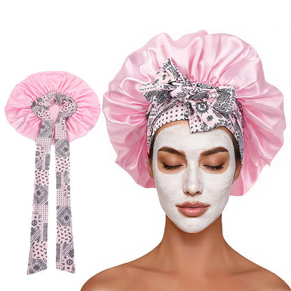 Satin Bonnet for Sleeping Double Layer Sleep Hair Bonnets Caps for Curly Braid Hair-Pink