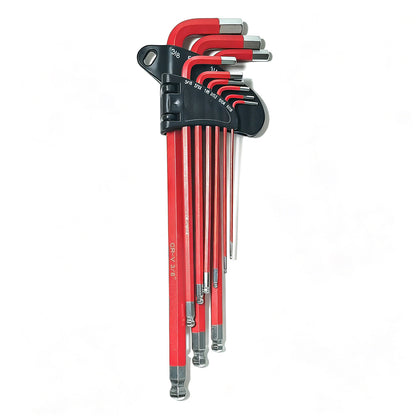 9Pcs Long Arm Ball End Hex Key with CRV Steel for Car and Motorcycle Repair-Red