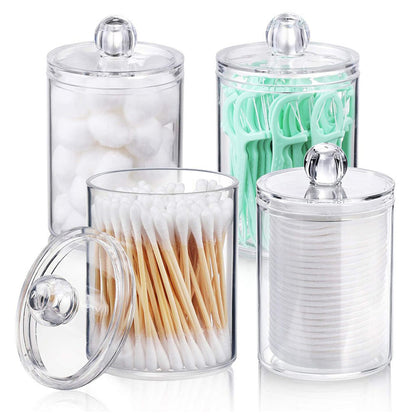 4 Pack Round Cotton Swab Holder with Lid Dental Floss Container-Clear