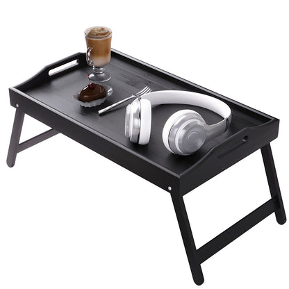 Mini Folding Bamboo Table Laptop Desk Multipurpose Side Tea Tray-Black