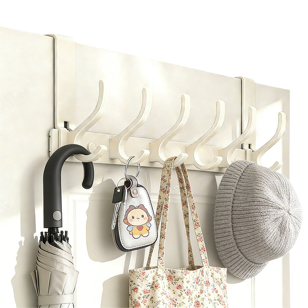 Over The Door Hooks Sturdy Door Hanger with 6 Hooks for Bathroom Bedroom-White