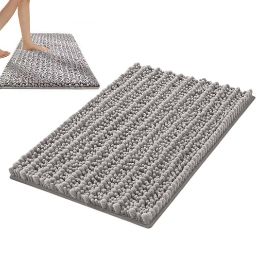 Chenille Fabric Bathroom Rugs Mat With Non Slip Rubber Backing Home Decor Accessories-Dark Grey