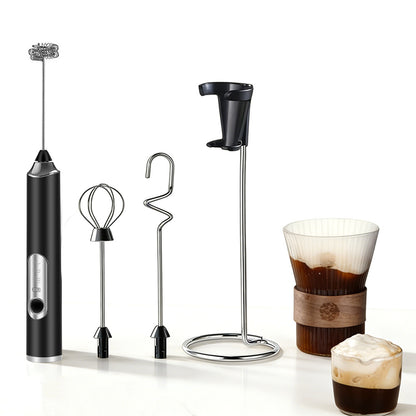 3 in 1 Milk Frother Electric Coffee Stirrers for Coffee Latte Oat Milk-Black