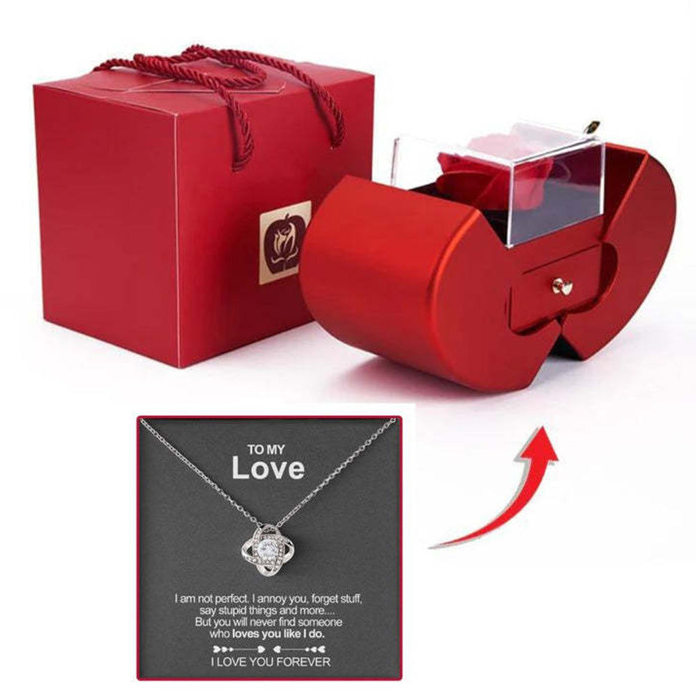 Eternal Preserved Rose Gift Box With Elegant Necklace for Mom Girlfriend Wife -Silver