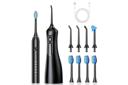 Sonic Electric Toothbrush and Water Flosser Combo with 4 Brush Heads -Black
