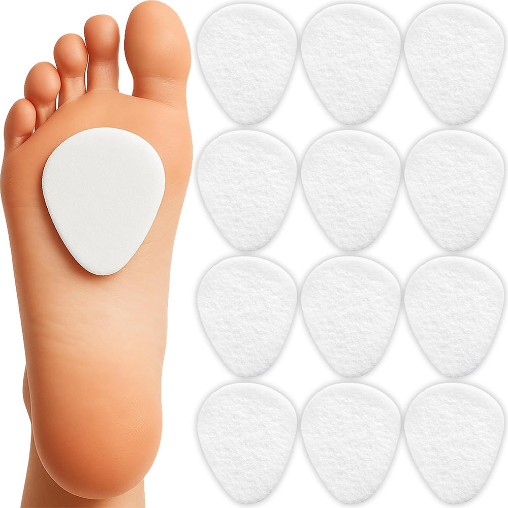 12Pcs Felt Forefoot Cushion Pads Oval Metatarsal Insoles for High Heels-White