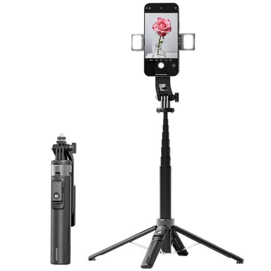 Bluetooth Selfie Stick Tripod 4 Leg Floor Stand with Dual Fill Light-Black