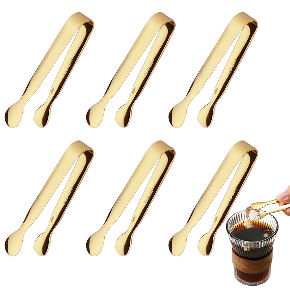 6PCS Ice Tongs Mini Sugar Tongs Stainless Steel Kitchen Utensils Set-Gold
