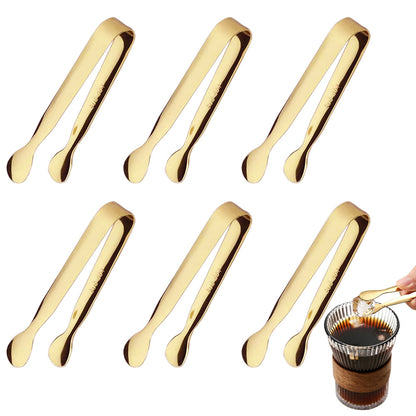 6PCS Ice Tongs Mini Sugar Tongs Stainless Steel Kitchen Utensils Set-Gold