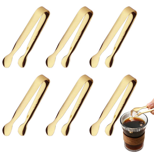 6PCS Ice Tongs Mini Sugar Tongs Stainless Steel Kitchen Utensils Set-Gold