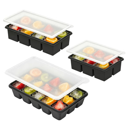 3 Pack Silicone Ice Cube Trays -Black