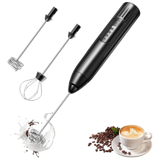 USB Charging Electric Egg Beater Milk Frother Handheld Drink Coffee Foamer-Black